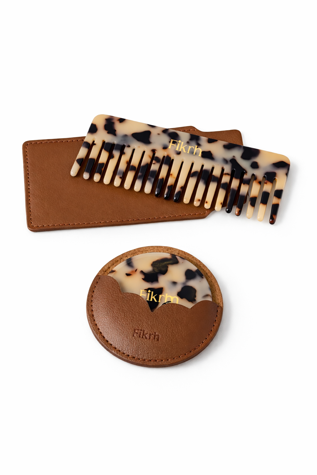 Mirror & Comb Set with Leather Case