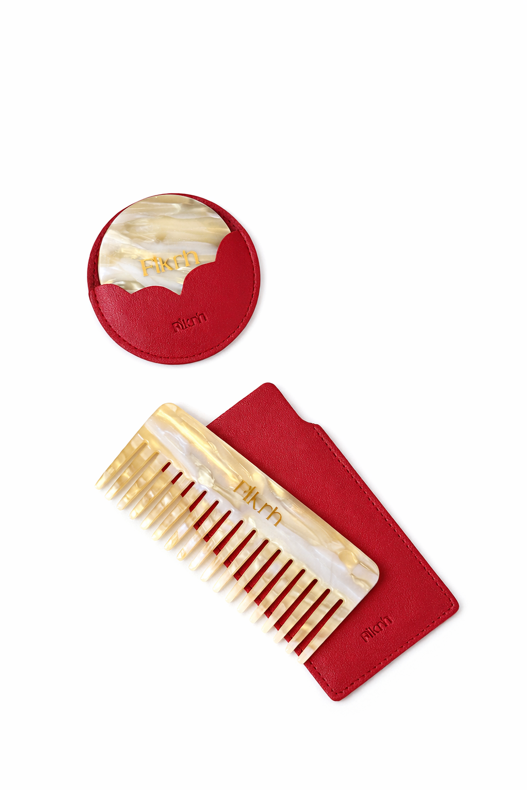 Mirror & Comb Set with Leather Case