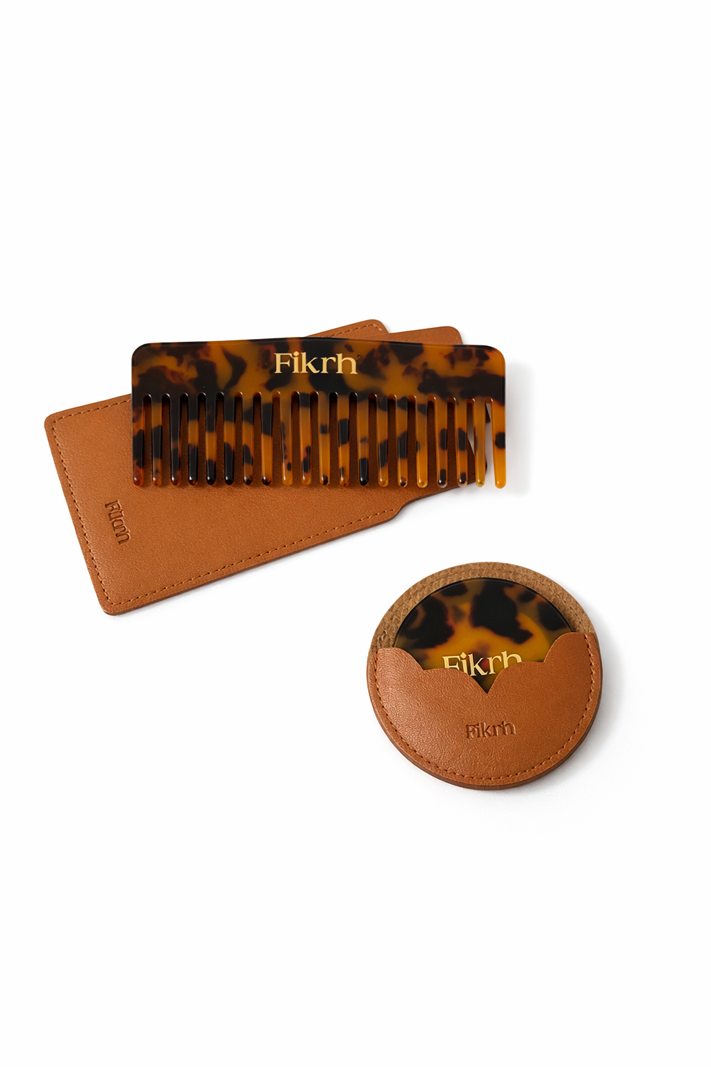 Mirror & Comb Set with Leather Case